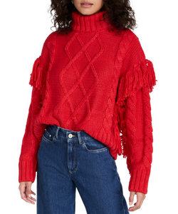 Goldbergh Red Fringe Jumper Cable Knit Poloneck