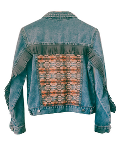 Melbelle Western Denim Fringe Jacket With Aztec Pattern