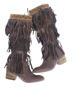 Vintage Donald Pliner brown leather fringed boot - Etsy