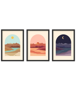 Minimalist Boho Desert Print Set of 3 | Day | Sunrise | Sunset | Moon