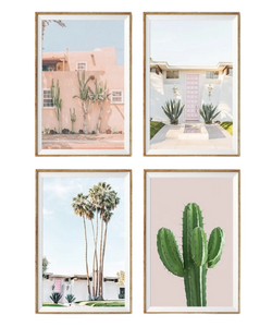 Set Of 4 Palm Springs Posters, Summer Home Decor, Pink Art Work, Four Piece Cactus Wall Art, Palm Desert House Warming Gift