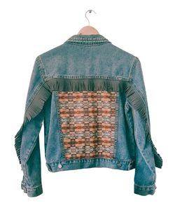 Melbelle Catalina Denim Fringe Jacket With Aztec Pattern