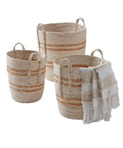 Three Tall Woven Striped Baskets - Cox and Cox