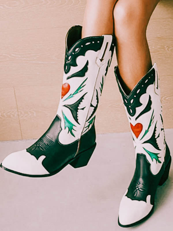 Black and white retro cowgirl boots