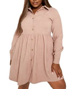 Plus size cord smock dress in pink by Boohoo