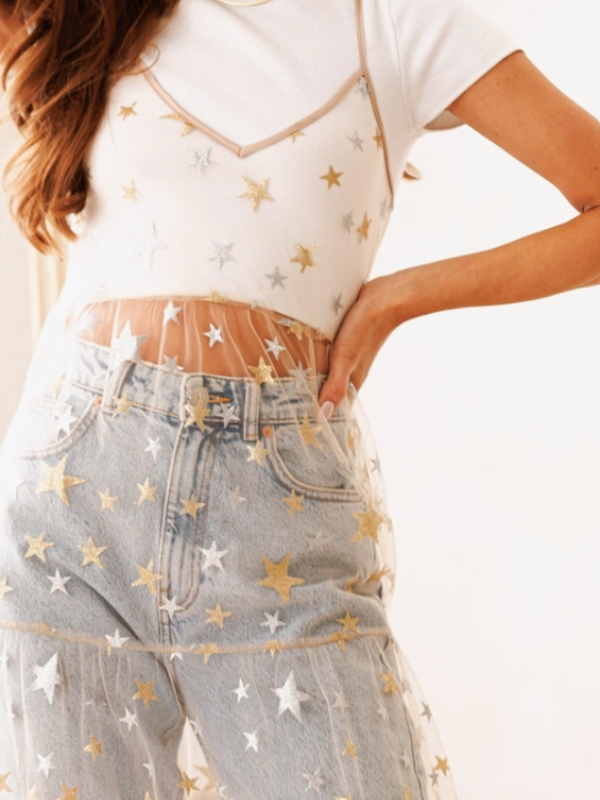 Mesh tiered maxi dress with stars