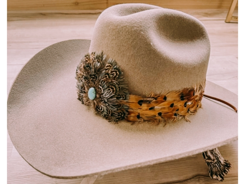 Western feather hat band with medallion