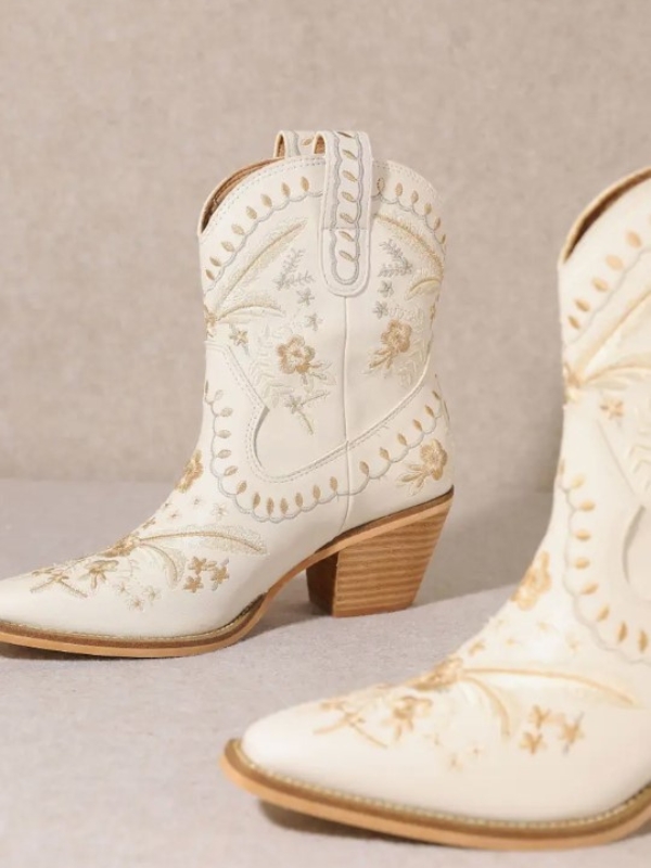 Floral white ankle cowboy boots