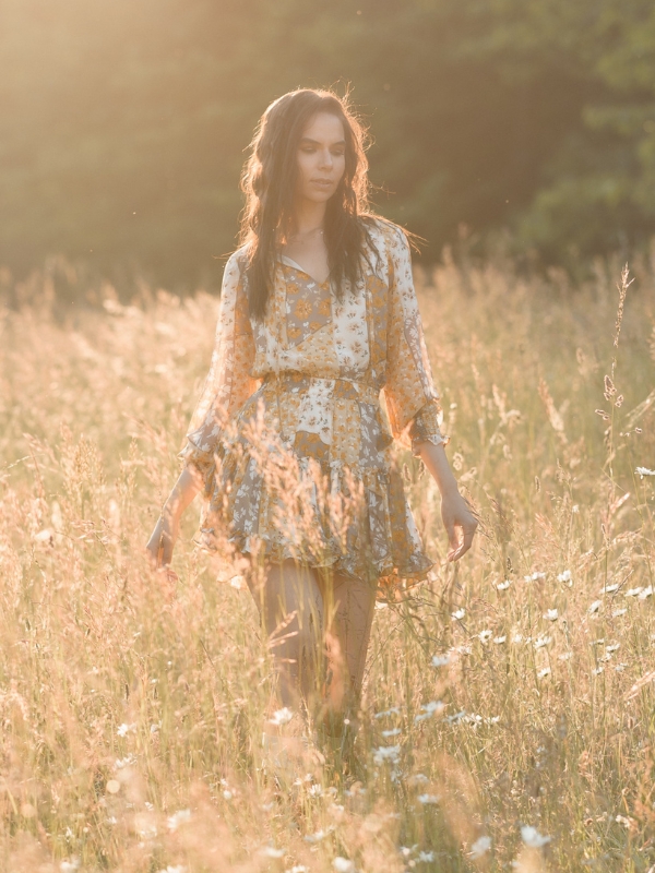 Patchwork floral yellow mini boho dress