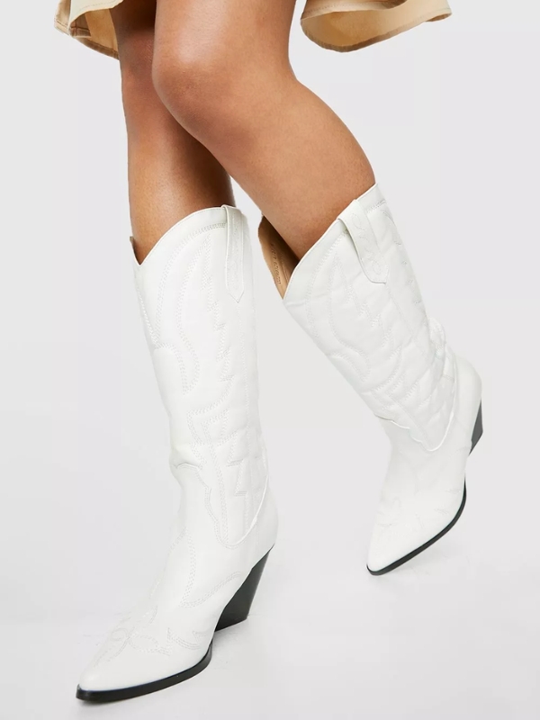 Mid-calf white cowboy boots