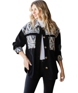Black aztec shacket