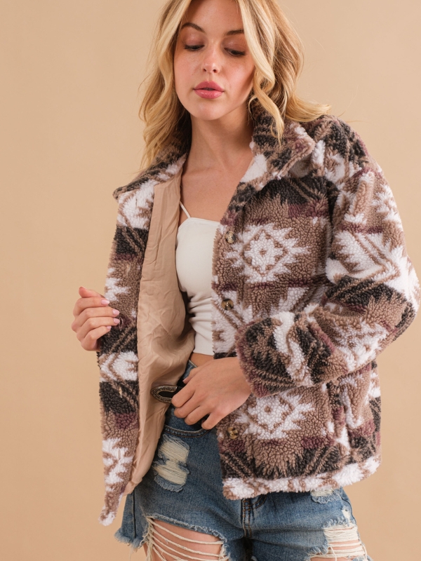 Button Up Aztec Fleece Jacket