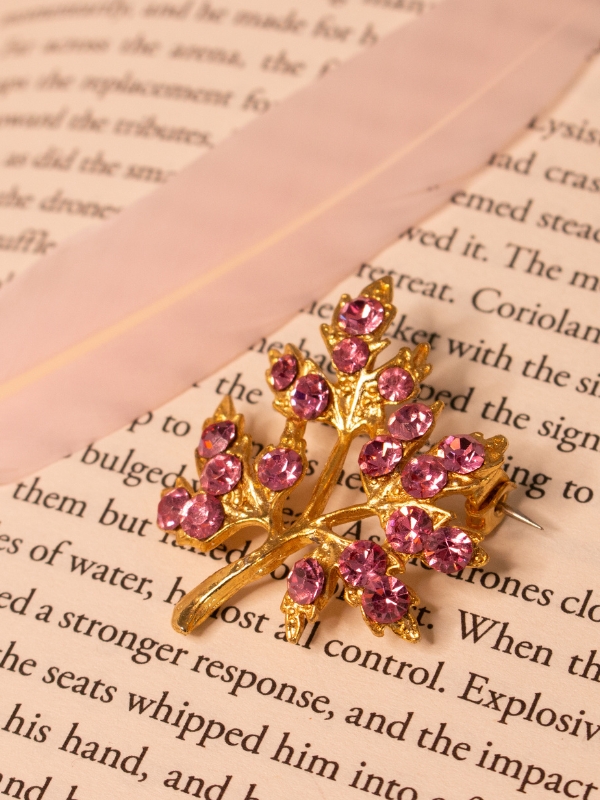 Pink bling botanical brooch