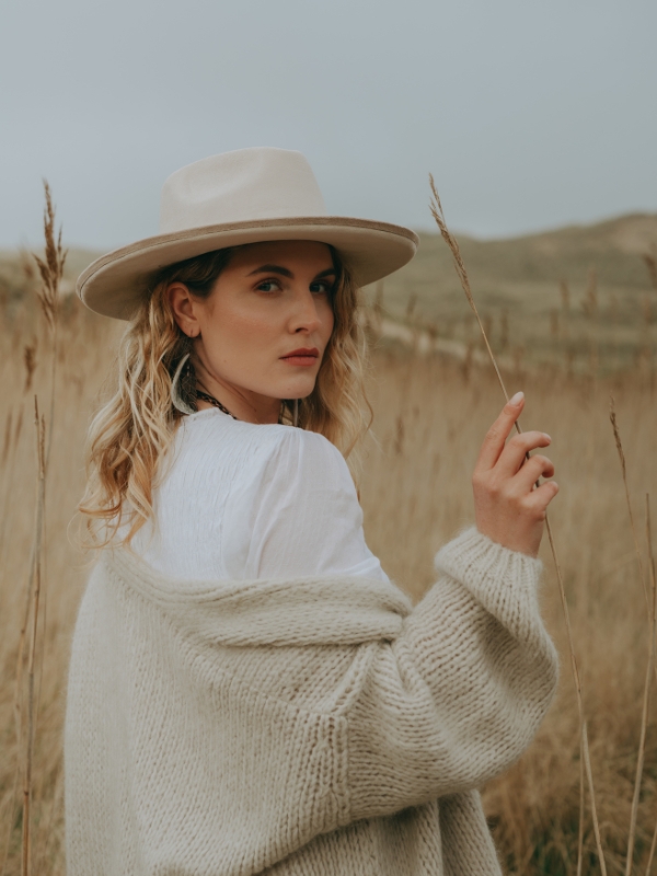 Ivory and taupe wide brim western hat