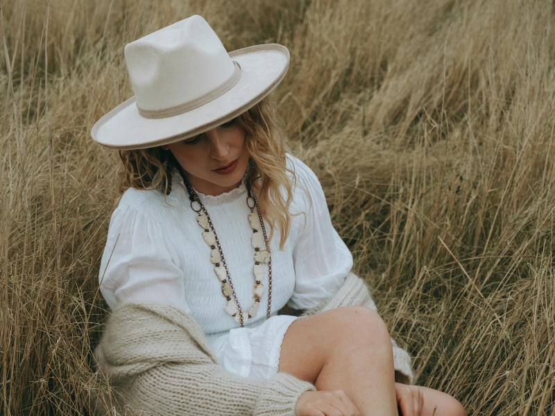 Boho wide brim fedora two-toned ivory