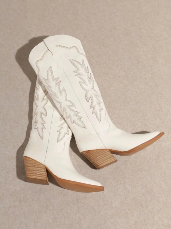 Mid Calf White Cowboy Boots Women