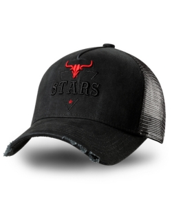 Stars & Stripes black trucker cap with longhorn