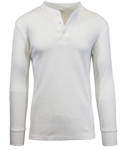 White men's waffle knit henley top