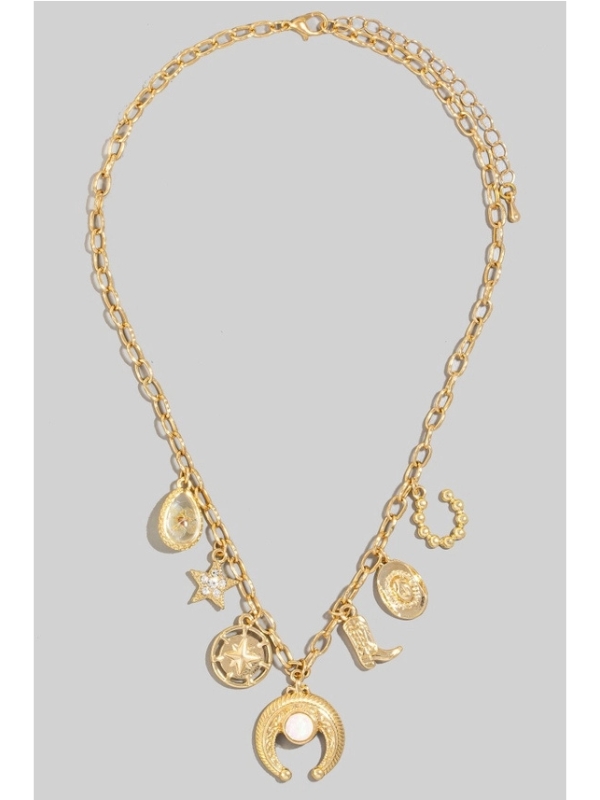 Western charm necklace gold