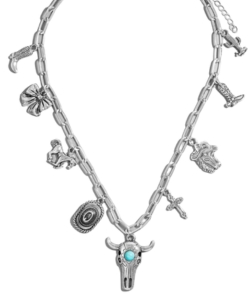 Silver and turquoise western charm necklace