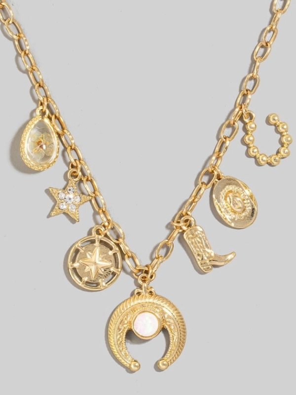 Western charm necklace gold