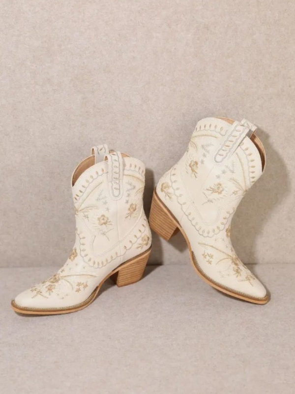 White ankle cowboy boots