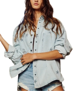 Light wash denim stars shacket