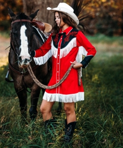 red-western-fringe-shirt-dress