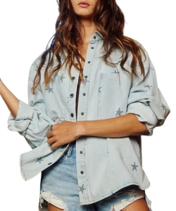 star-print-denim-shacket