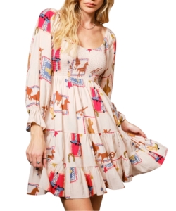 western-print-smocked-mini-dress