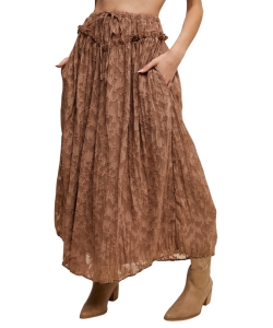 Brown lace floral maxi skirt