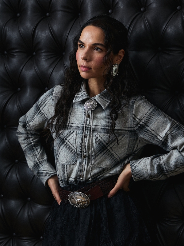 Black and grey women's plaid shirt
