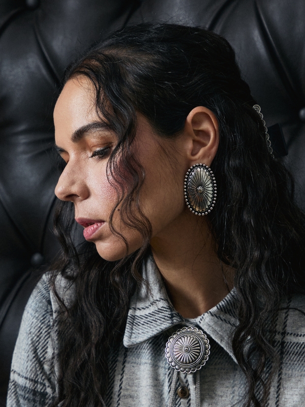 Silver western concho earrings