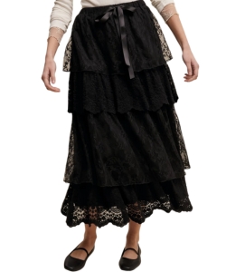 Black lace tiered maxi skirt