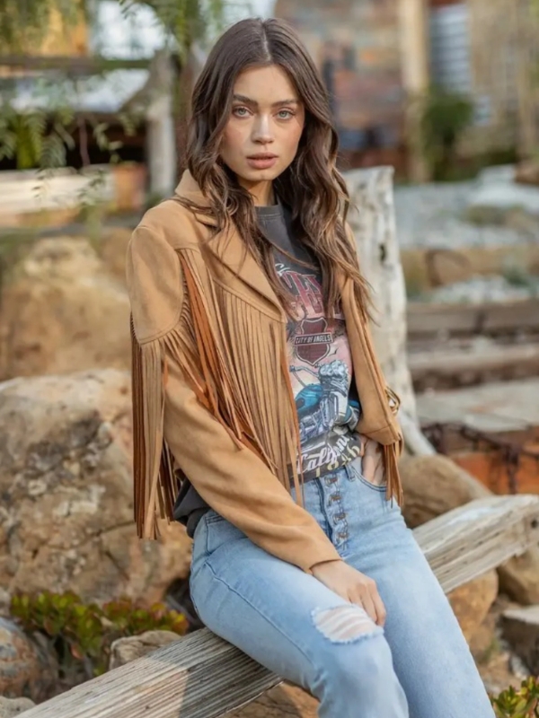Brown 70s western fringe jacket