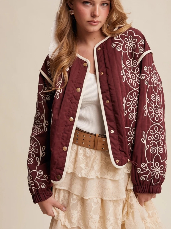 Floral embroidered quilted jacket
