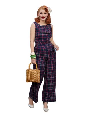 Blue tartan plaid jumpsuit
