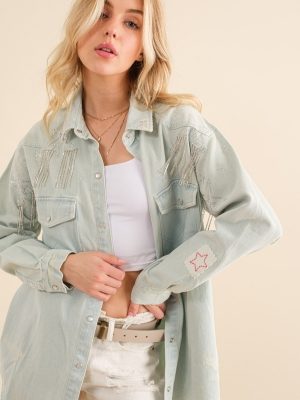 sparkle boyfriend fit denim shacket